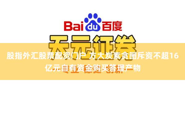 股指外汇股票配资门户 方大炭素贪图斥资不超16亿元自有资金购买答理产物